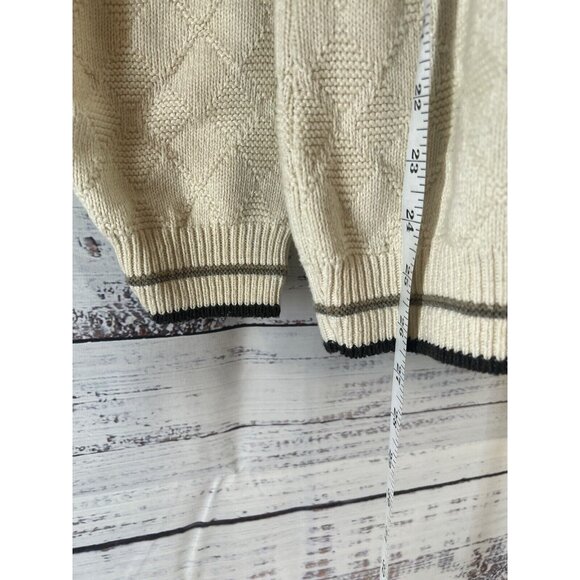 Vintage Scottish Isle V-Neck Cream Golf Cable Knit Cardigan Men's Size M Preppy - Picture 6 of 11
